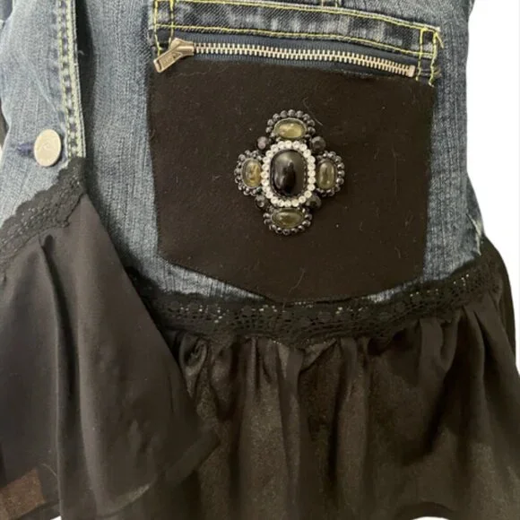 ☆ OOAK Refashioned Reworked Black Denim Steampunk Renaissance Jean Jacket Coat - Picture 4 of 11